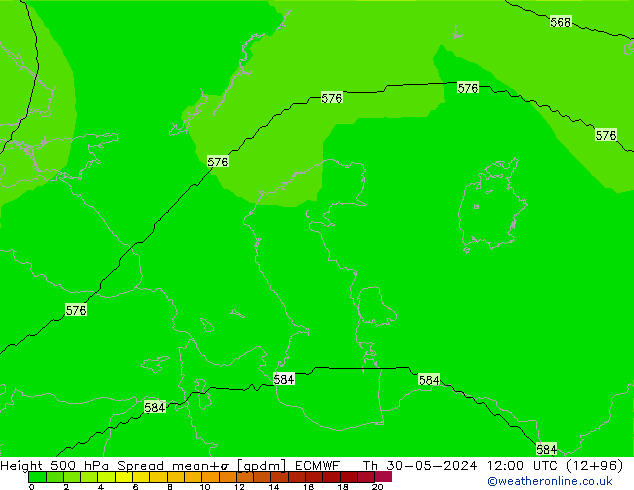 500 hPa Yüksekliği Spread ECMWF Per 30.05.2024 12 UTC