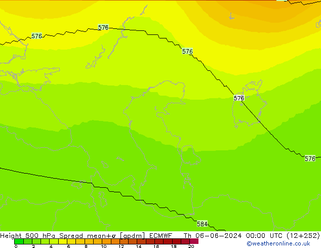 Height 500 hPa Spread ECMWF Čt 06.06.2024 00 UTC