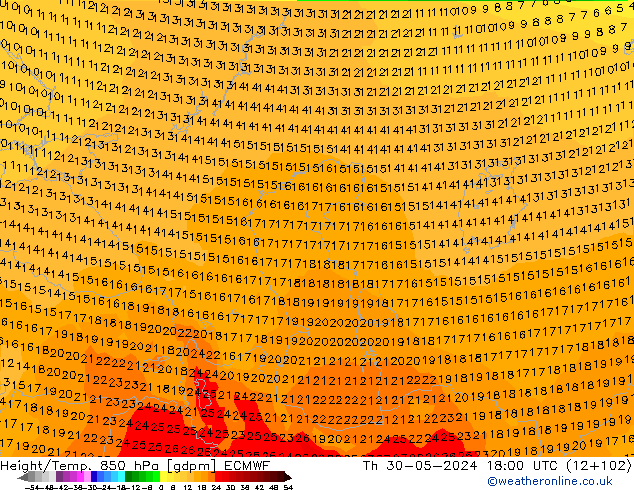 Height/Temp. 850 hPa ECMWF Th 30.05.2024 18 UTC