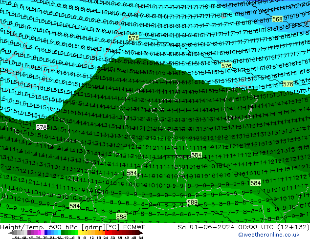 Height/Temp. 500 hPa ECMWF Sáb 01.06.2024 00 UTC