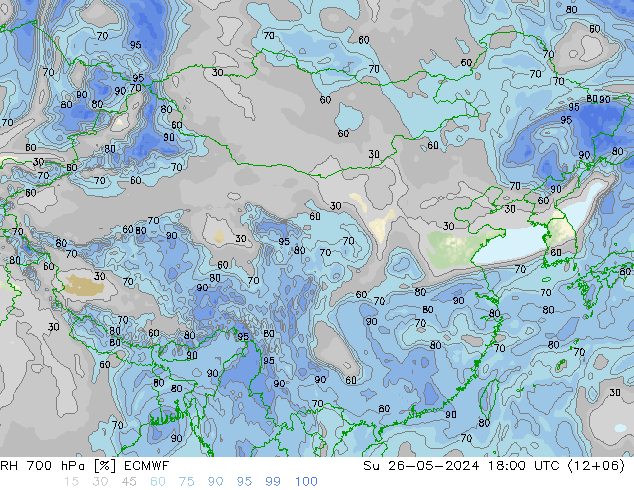 RH 700 hPa ECMWF nie. 26.05.2024 18 UTC