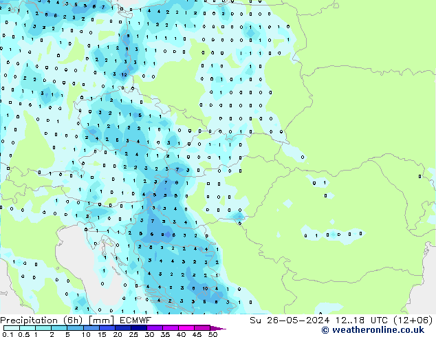 осадки (6h) ECMWF Вс 26.05.2024 18 UTC