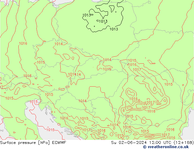 Atmosférický tlak ECMWF Ne 02.06.2024 12 UTC