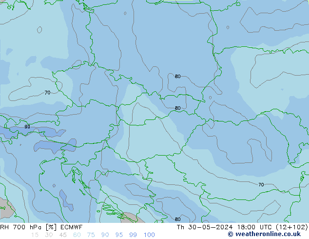 RH 700 hPa ECMWF  30.05.2024 18 UTC