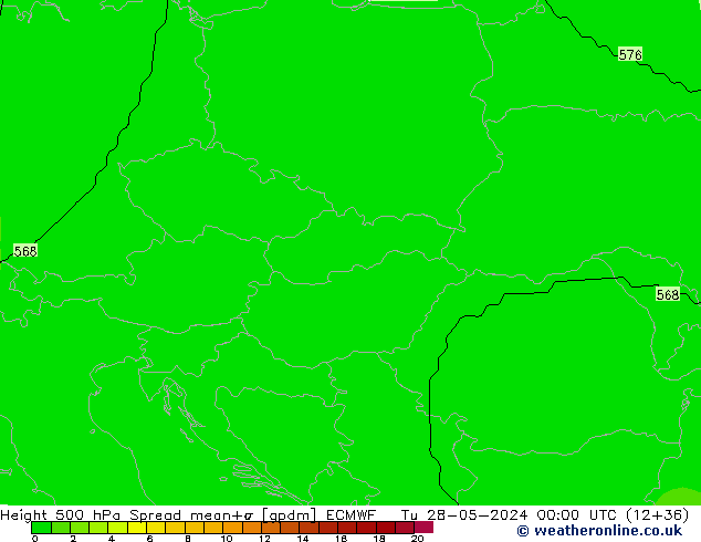 Height 500 гПа Spread ECMWF вт 28.05.2024 00 UTC