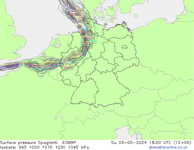 Atmosférický tlak Spaghetti ECMWF Ne 26.05.2024 18 UTC