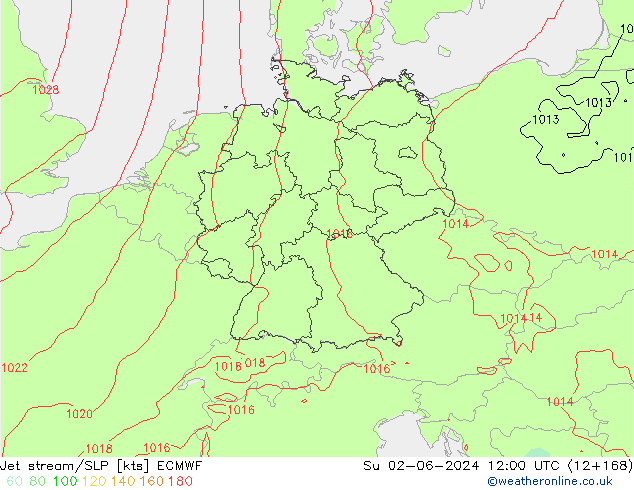 Straalstroom/SLP ECMWF zo 02.06.2024 12 UTC