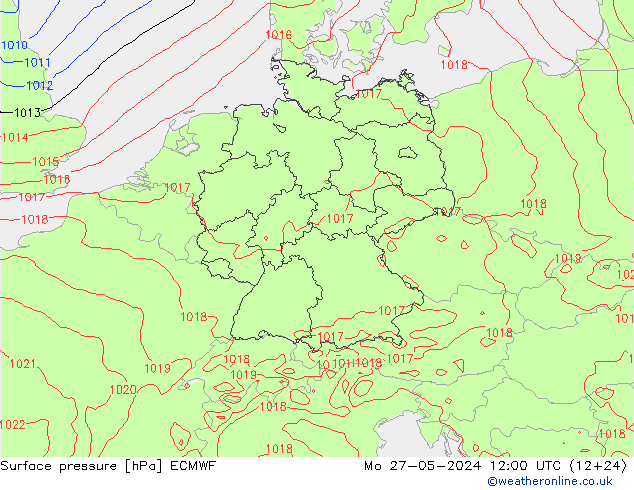 Presión superficial ECMWF lun 27.05.2024 12 UTC