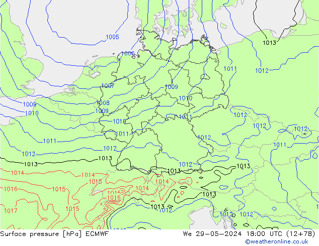 Atmosférický tlak ECMWF St 29.05.2024 18 UTC