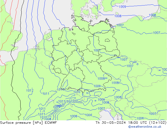 Atmosférický tlak ECMWF Čt 30.05.2024 18 UTC