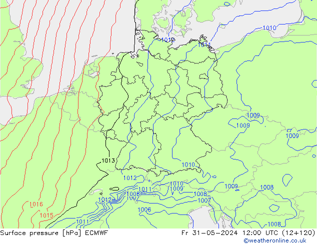 Surface pressure ECMWF Fr 31.05.2024 12 UTC