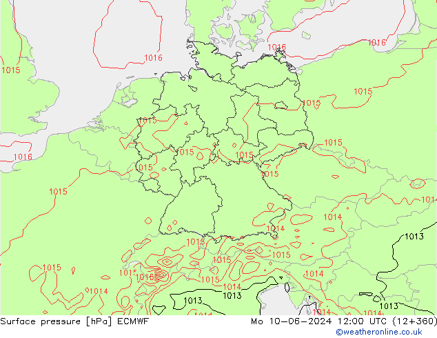 Luchtdruk (Grond) ECMWF ma 10.06.2024 12 UTC