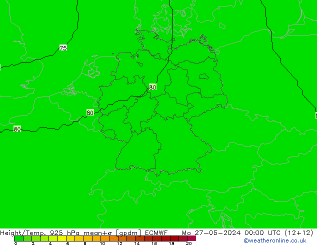 Height/Temp. 925 hPa ECMWF Seg 27.05.2024 00 UTC