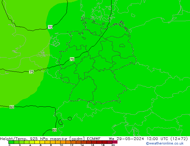 Height/Temp. 925 hPa ECMWF Qua 29.05.2024 12 UTC