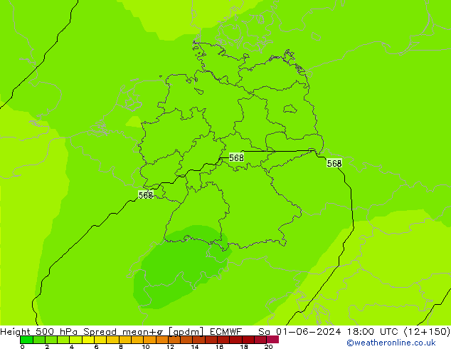 Hoogte 500 hPa Spread ECMWF za 01.06.2024 18 UTC