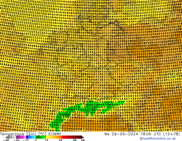 Temperatura (2m) ECMWF mer 29.05.2024 18 UTC