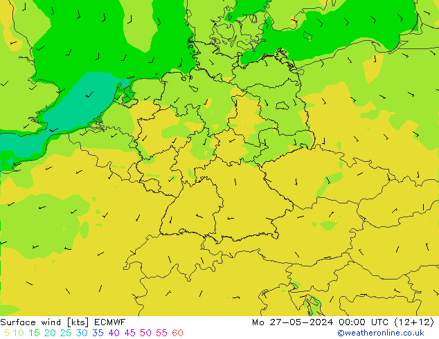 ветер 10 m ECMWF пн 27.05.2024 00 UTC