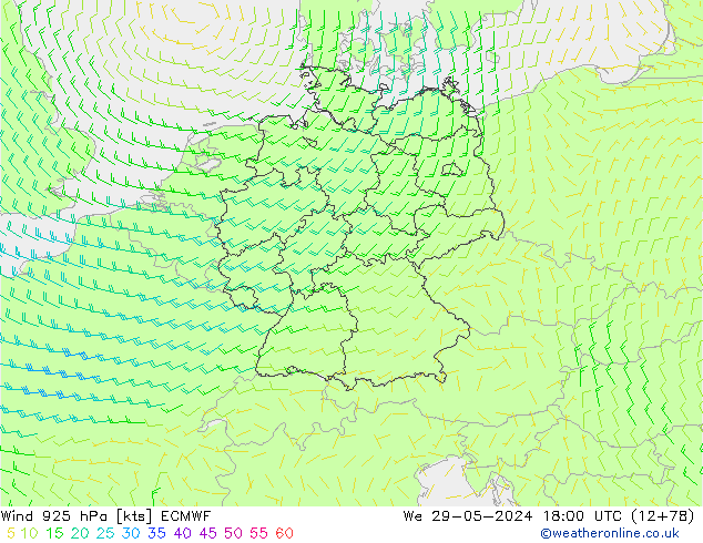 Wind 925 hPa ECMWF Mi 29.05.2024 18 UTC