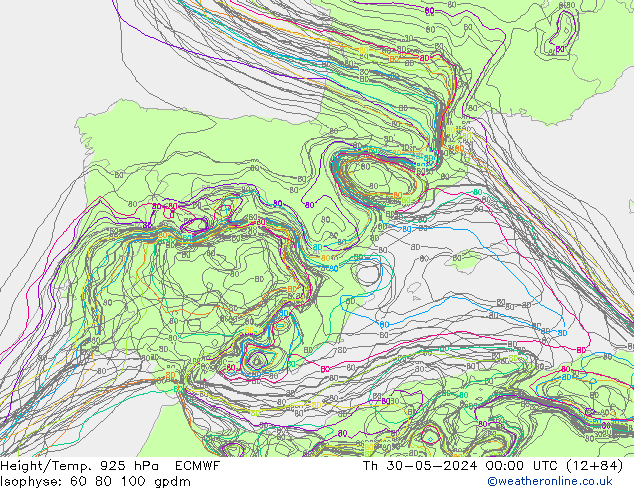 Height/Temp. 925 hPa ECMWF gio 30.05.2024 00 UTC