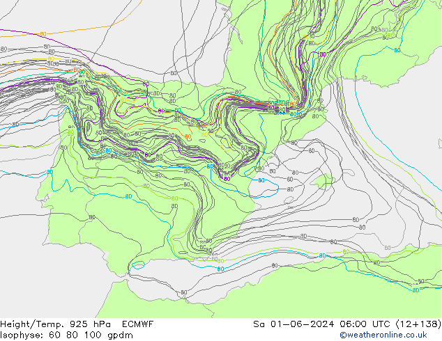 Height/Temp. 925 hPa ECMWF Sa 01.06.2024 06 UTC