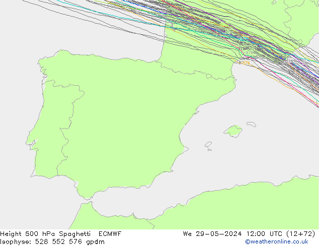 Height 500 hPa Spaghetti ECMWF We 29.05.2024 12 UTC