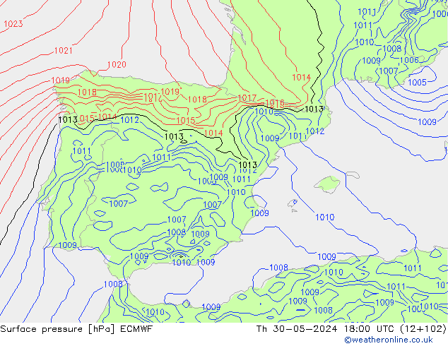 Bodendruck ECMWF Do 30.05.2024 18 UTC