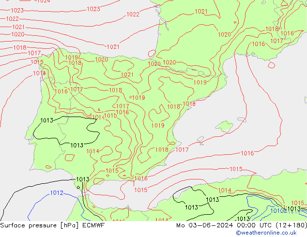 Surface pressure ECMWF Mo 03.06.2024 00 UTC