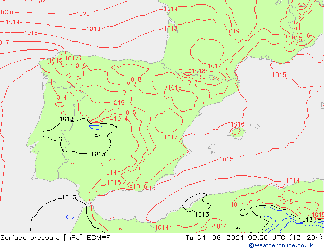 Yer basıncı ECMWF Sa 04.06.2024 00 UTC