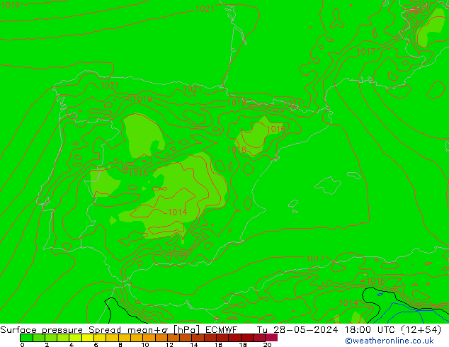 Surface pressure Spread ECMWF Tu 28.05.2024 18 UTC