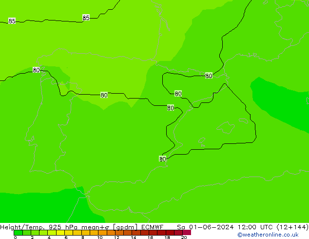 Height/Temp. 925 hPa ECMWF Sa 01.06.2024 12 UTC