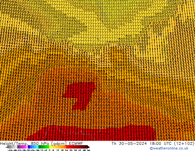 Height/Temp. 850 hPa ECMWF czw. 30.05.2024 18 UTC