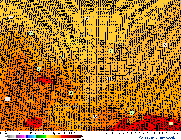 Height/Temp. 925 hPa ECMWF Dom 02.06.2024 00 UTC