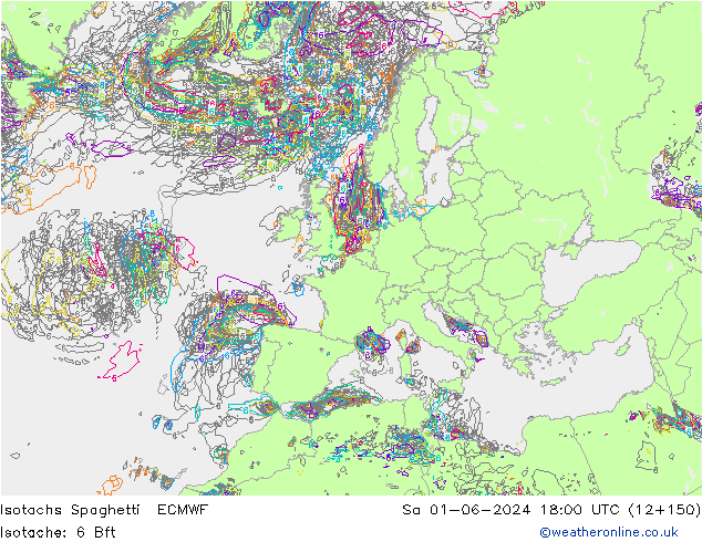 Isotachen Spaghetti ECMWF Sa 01.06.2024 18 UTC