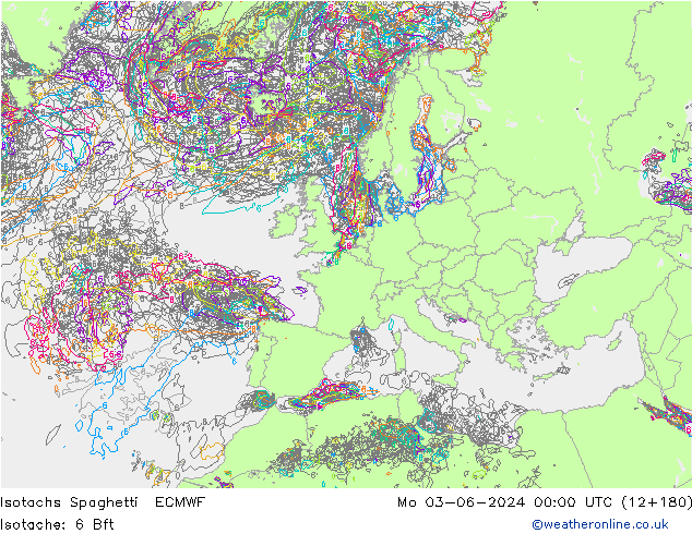 Isotachen Spaghetti ECMWF Mo 03.06.2024 00 UTC