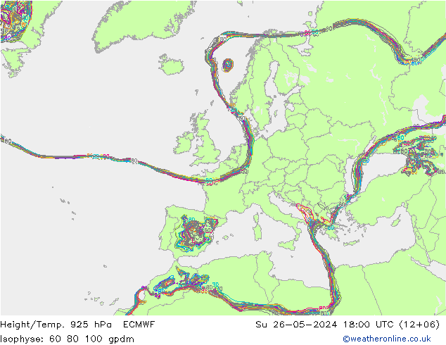 Height/Temp. 925 hPa ECMWF Dom 26.05.2024 18 UTC