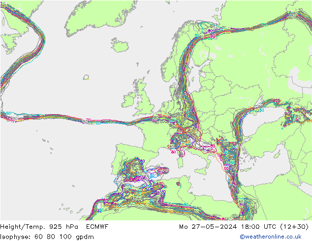 Height/Temp. 925 гПа ECMWF пн 27.05.2024 18 UTC