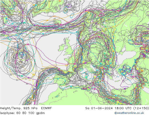 Height/Temp. 925 hPa ECMWF Sa 01.06.2024 18 UTC