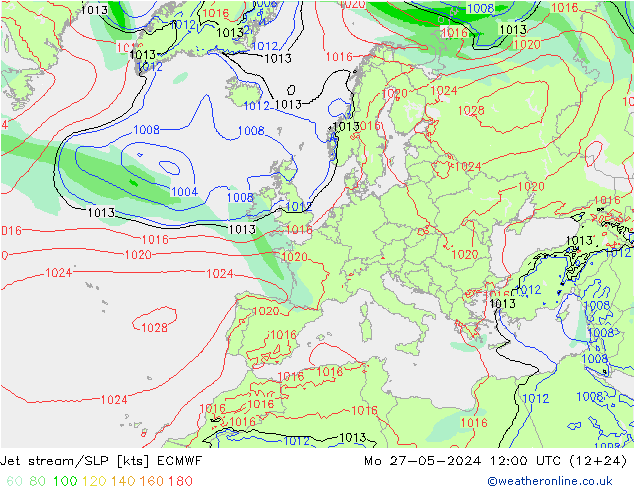 Polarjet/Bodendruck ECMWF Mo 27.05.2024 12 UTC
