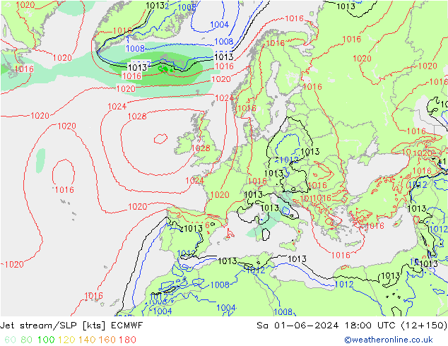 Jet stream/SLP ECMWF So 01.06.2024 18 UTC