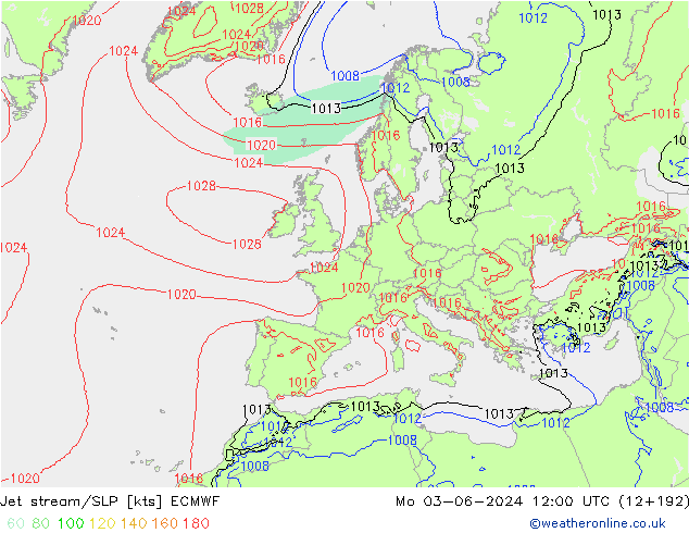 Polarjet/Bodendruck ECMWF Mo 03.06.2024 12 UTC