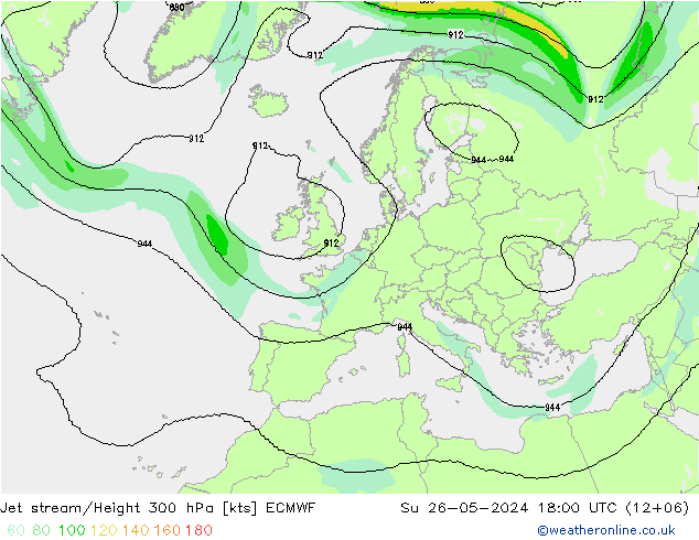 Jet stream/Height 300 hPa ECMWF Su 26.05.2024 18 UTC