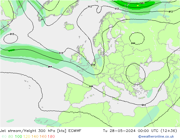 Jet stream/Height 300 hPa ECMWF Tu 28.05.2024 00 UTC