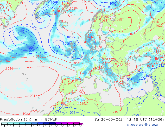 Precipitación (6h) ECMWF dom 26.05.2024 18 UTC