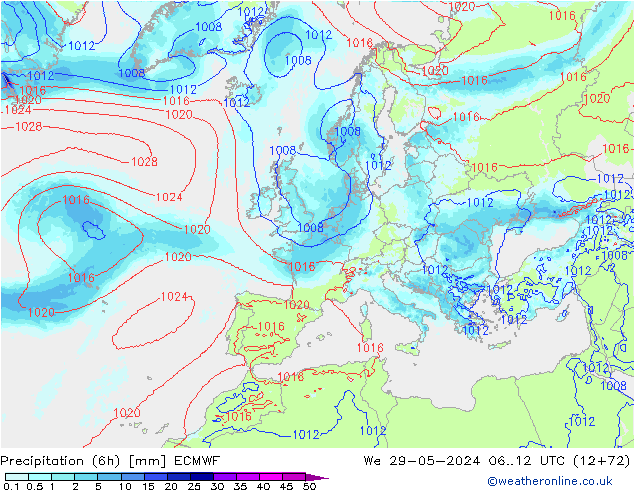 осадки (6h) ECMWF ср 29.05.2024 12 UTC