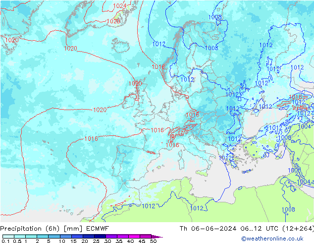 Precipitação (6h) ECMWF Qui 06.06.2024 12 UTC