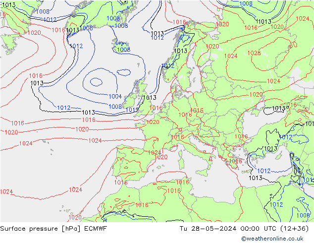 Presión superficial ECMWF mar 28.05.2024 00 UTC