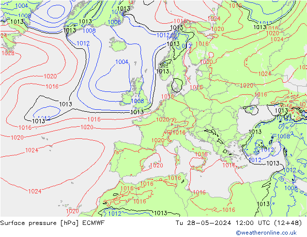 Surface pressure ECMWF Tu 28.05.2024 12 UTC