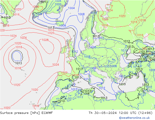 Luchtdruk (Grond) ECMWF do 30.05.2024 12 UTC