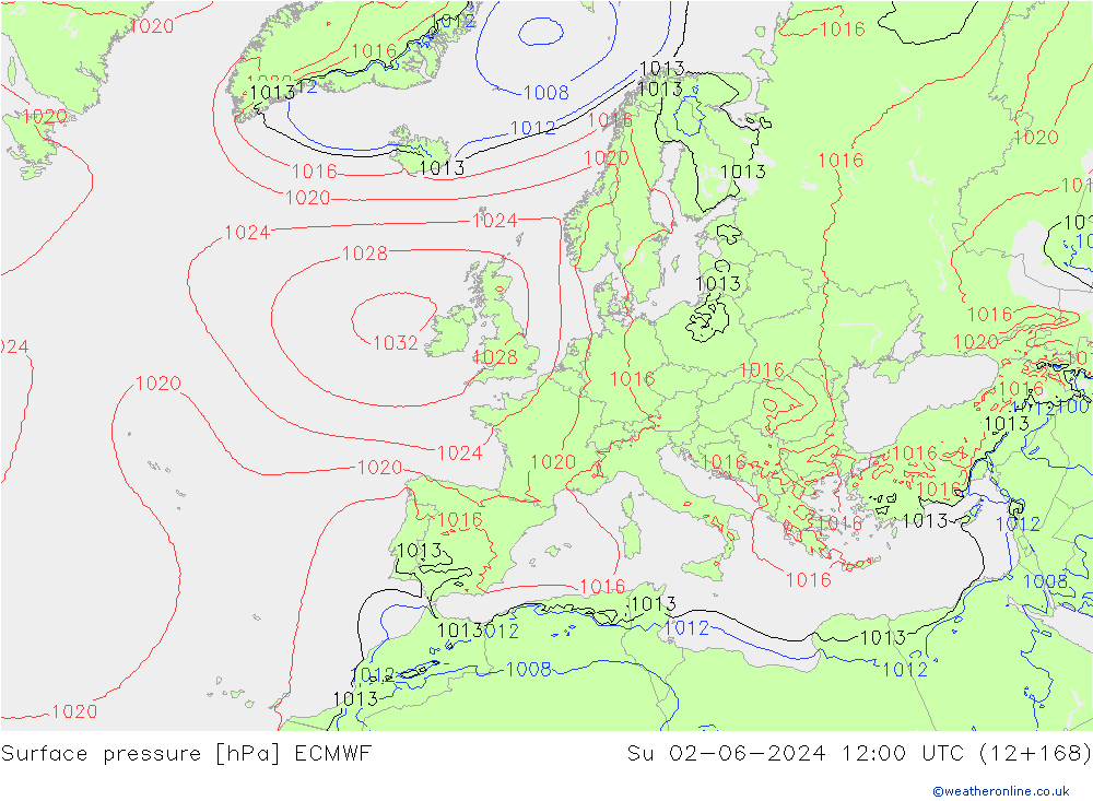 Bodendruck ECMWF So 02.06.2024 12 UTC