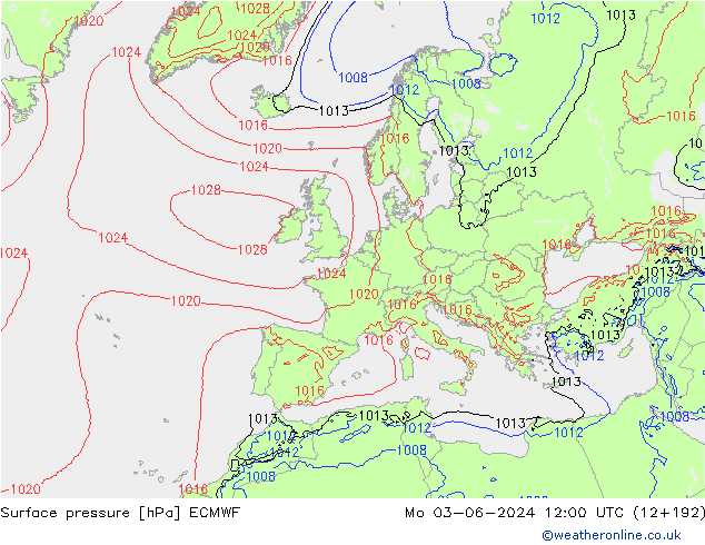 Atmosférický tlak ECMWF Po 03.06.2024 12 UTC